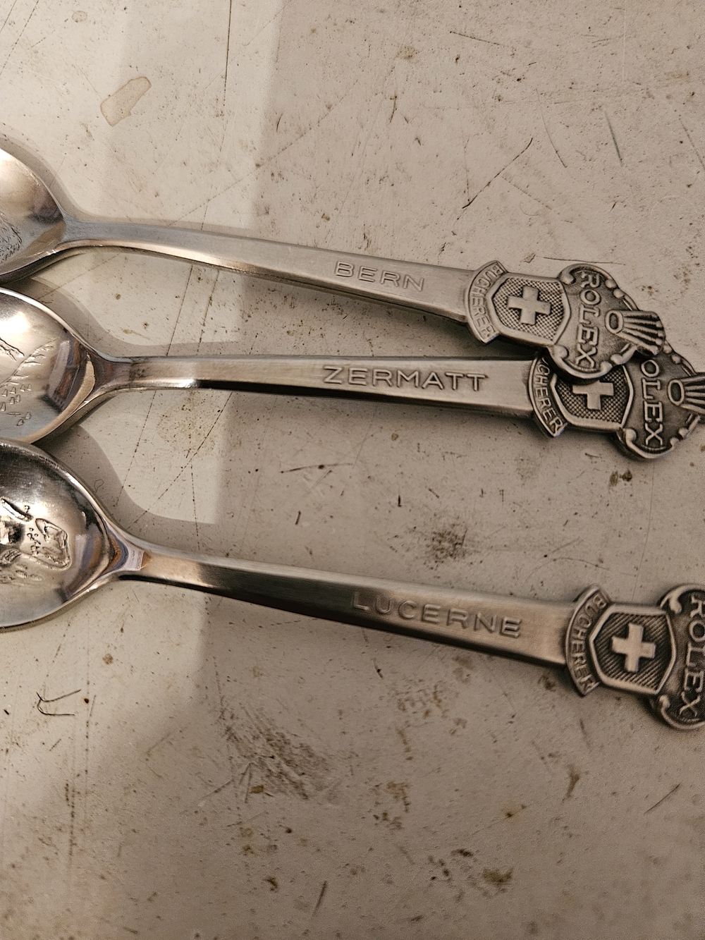 Rolex Silver-Tone Swiss City Souvenir Spoon Set - Bern Zermatt Lucerne